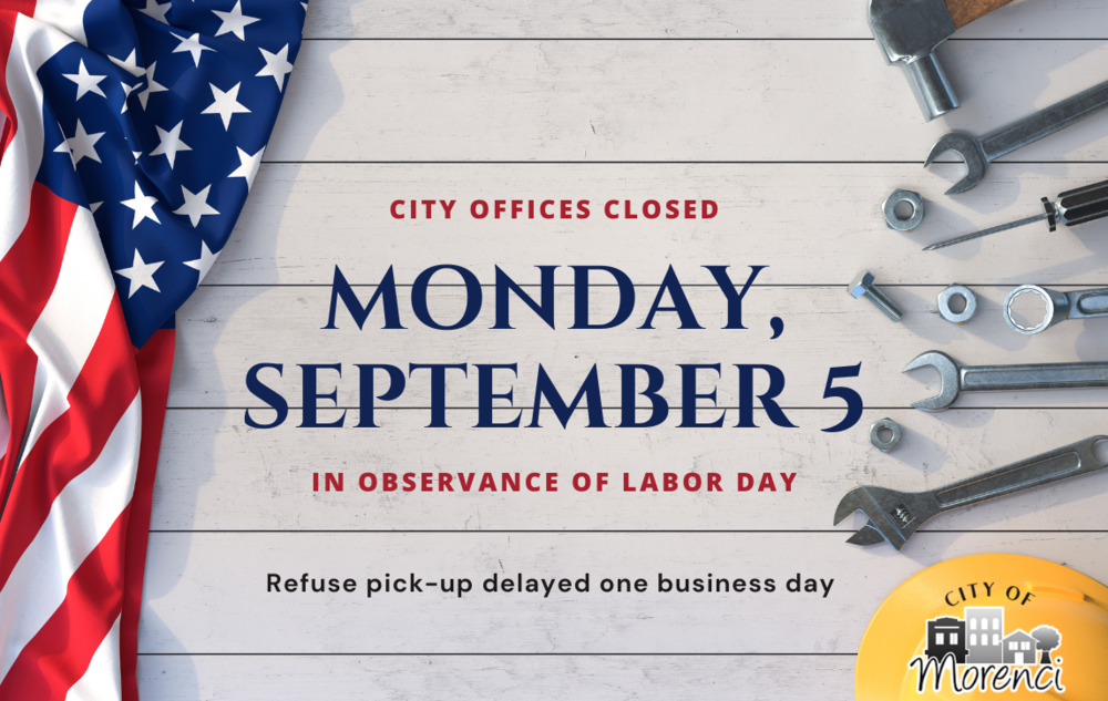 City Offices closed Monday September 5