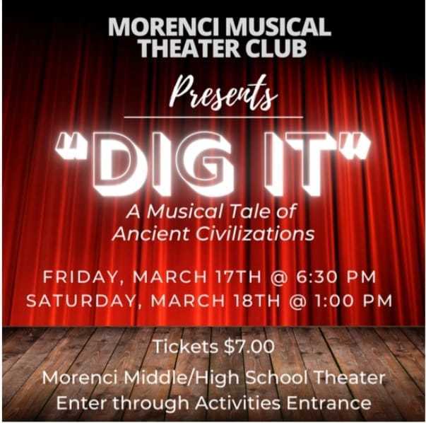 Playbill For Morenci Musical Theater Club presents Dig It.  Info the same as in news article.